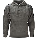Austrian Army Alpine Sweater Mil-Tec Men’s Pullover Knit, Breathable V-Neck Wool Sweater, Olive