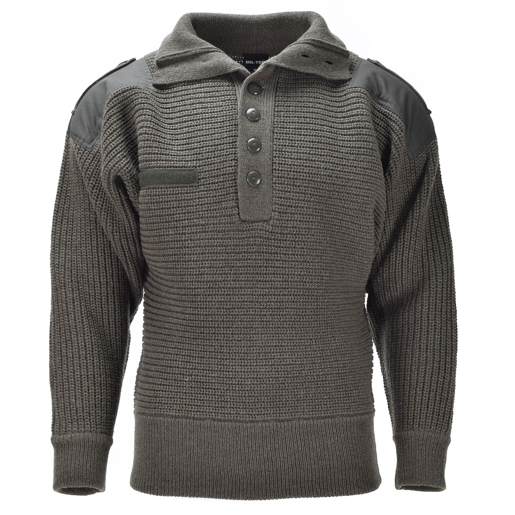Photo 1 of Austrian Army Alpine Sweater Mil-Tec Men’s Pullover Knit, Breathable V-Neck Wool Sweater, Olive Medium