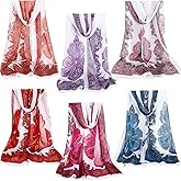 Sureio 6 Pcs Scarves for Women Lightweight Summer Floral Print Pattern Scarf for Women Dressy Long Thin Scarf Shawl(Classic Style)