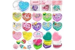 rifamee 24 Pack Valentines Day Gifts for Kids Butter Shimmery Heart Slime Kit Craft for Boys and Girls with Card Valentine Party Favor Exchange Classroom School (Slime)