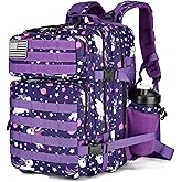 Lovelinks21 25L Tactical Military Backpack Small Travel Rucksack for Men and Women Assault Pack Bug Out Bag Molle Daypack Gym Backpack with Bottle Holder (Purple Pony)