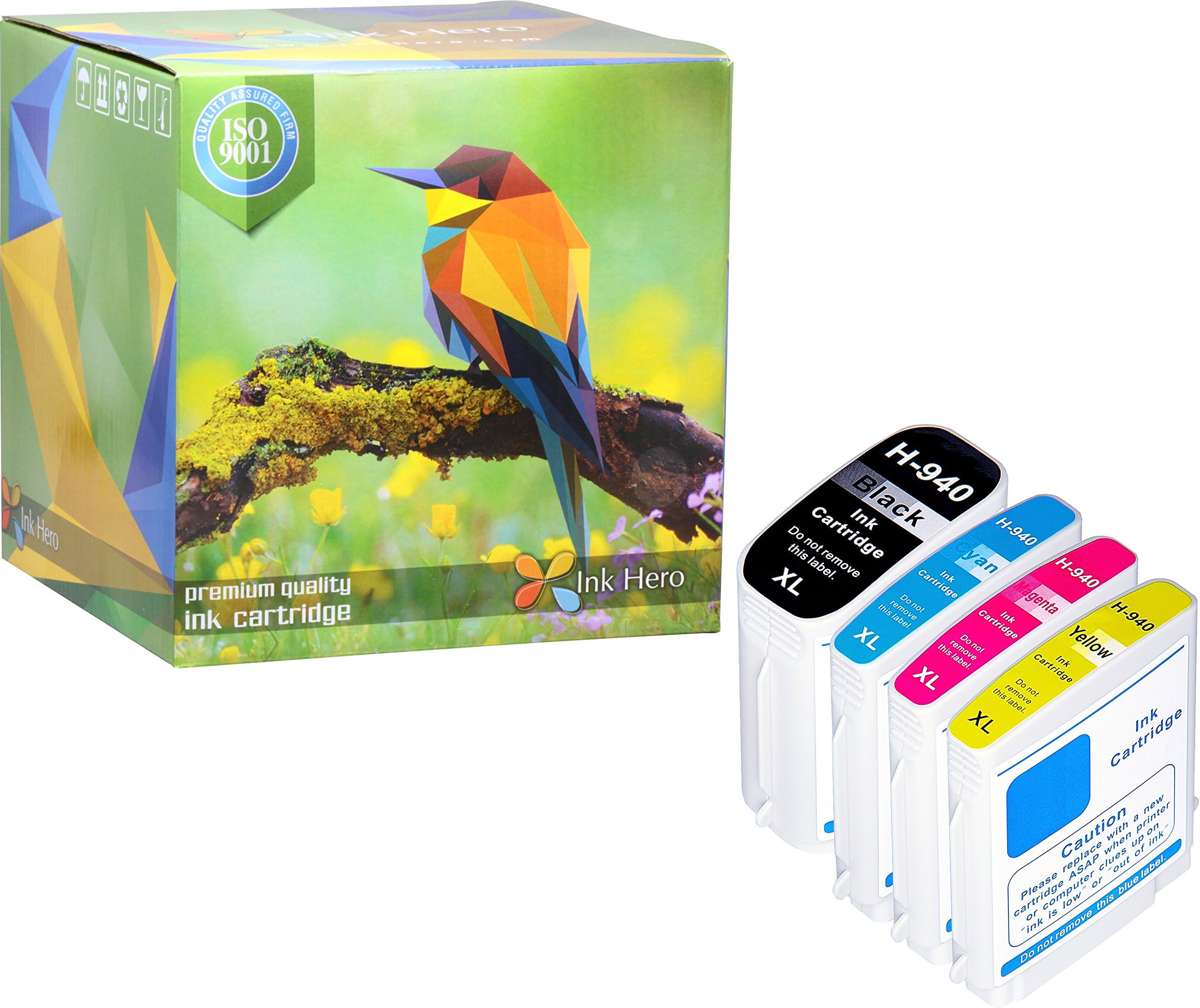 Ink Hero 4 Pack Ink Cartridges for HP Officejet Pro 940 940XL C2N93AE C4902AE C4906AE C4907AE C4908AE C4909AE 8000 8500A 8500 (A809 A909a A909g A909n) Inks Cartridge Printer Printers