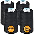 Simthread All Purpose Sewing Thread from 100% Spun Polyester for Serger, Overlock, Merrow, Quilting Sewing 4 Big Cones of 5000M (5500 Yards) Each - 40S/2 Black