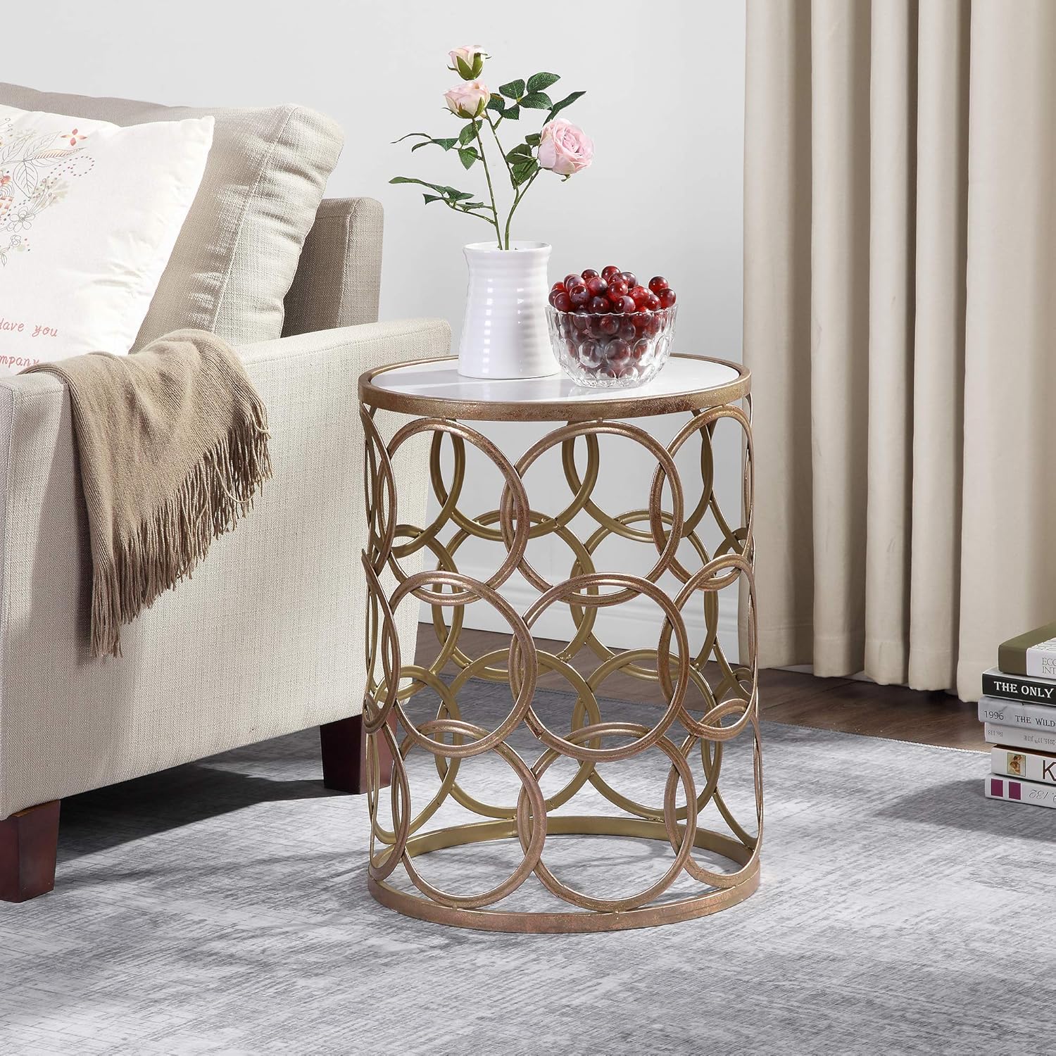 Amazon Com Firstime Co Gilded Circles Occasional Table 22 H X 16 75 W X 16 75 D Gold White Gray 70030 Furniture Decor