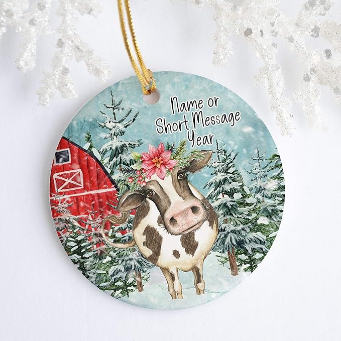 Lplpol Granero Vaca Personalizada Ornamento de Navidad de Cerámica