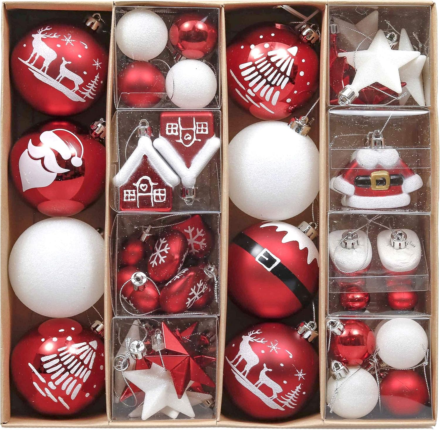 Valery Madelyn 50pcs Christmas Baubles, 3-8cm Traditional Red and White Shatterproof Ball Ornaments Decoration for Christmas Tree Decor