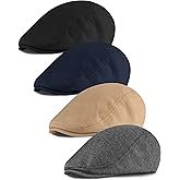 KUTTOR 4 Pieces Newsboy Men's Hat Newsboy Cap Flat Cap Soft Stretch Fit Men Cap Cabbie Hunting Cap for Men Outdoor Daily Use