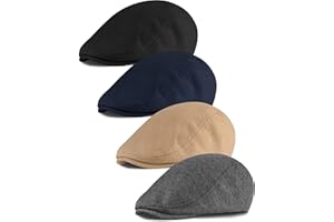 KUTTOR 4 Pieces Newsboy Men's Hat Newsboy Cap Flat Cap Soft Stretch Fit Men Cap Cabbie Hunting Cap for Men Outdoor Daily Use