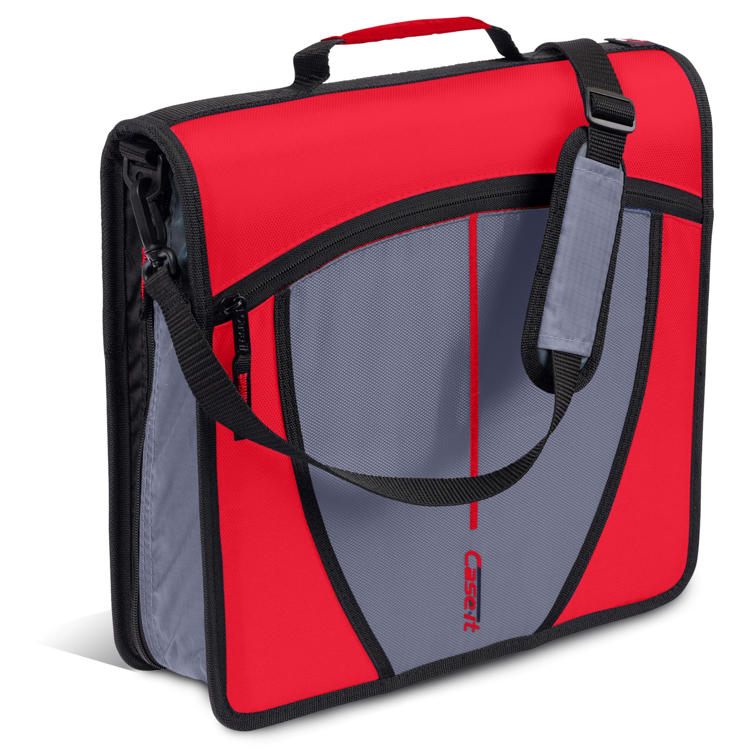 Case-it Mighty Zip Tab School Zipper Binder | 3-Inch O-Rings, 600-Sheet Capacity, 5-Subject Expanding File Folder, Multiple Pockets & Storage Organizer, Shoulder Strap | D-146 Fire Engine Red Image