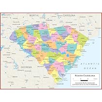 Mapa De Condados De Carolina Del Sur En Blanco Con Líneas Y Blanco