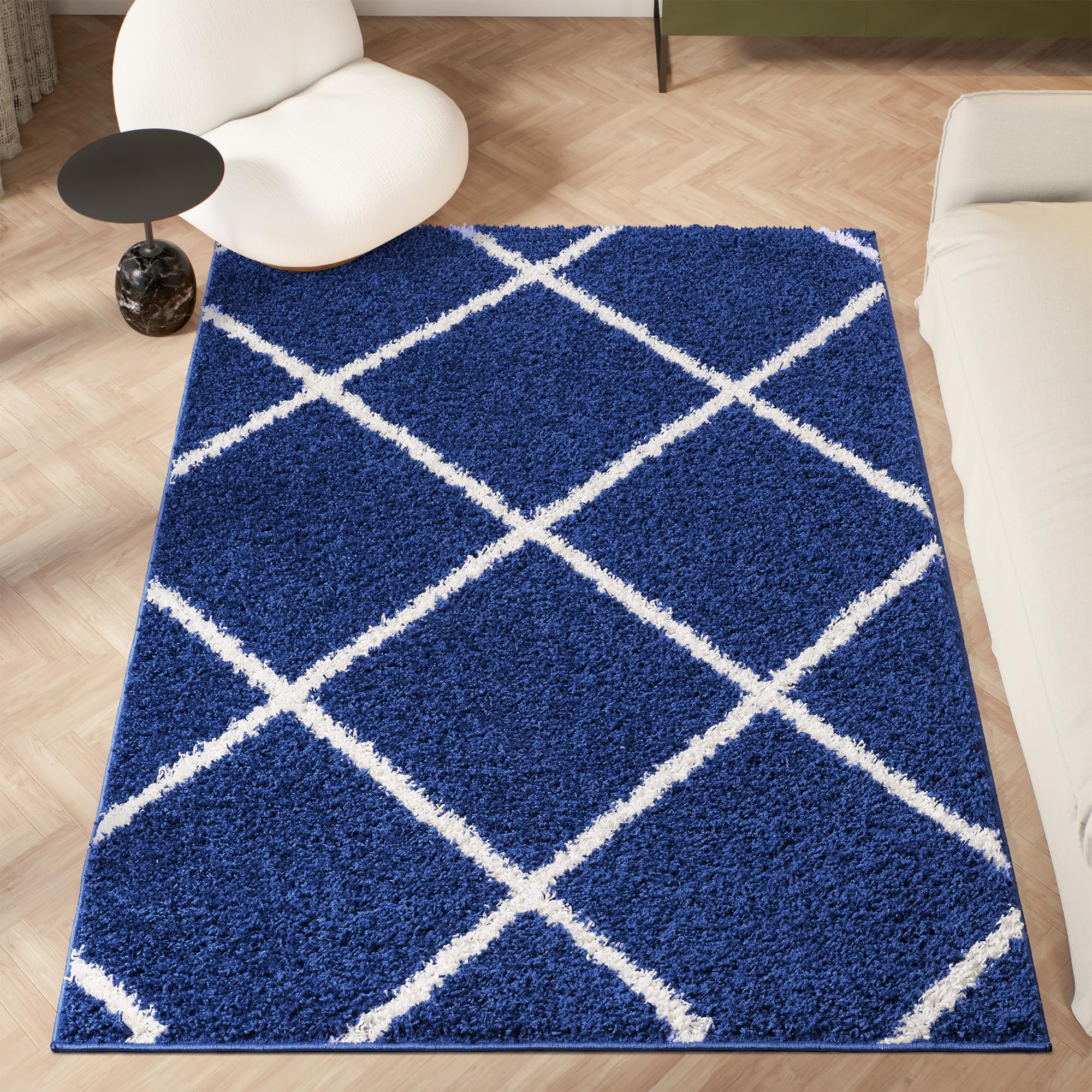 homeart Area Rug - Super Soft Geometric Shaggy Rugs For The Living Rooms, Bedrooms And Kitchen - Modern, Easy To Clean Carpet(Diamond Navy - 60x110 cm)