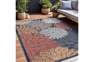 Beverly Rug Outdoor Rug 8x10 Modern Floral Tropical Area Rugs for Indoor and Outdoor Patio Easy to Clean Non Shedding Living Room Porch Garden Washable Outside Carpet (8 x 10 Brown)