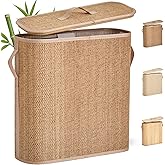 WAOHANAZ Bamboo Toilet Paper Storage Basket with Lid & Handle - 32L Large Capacity Handwoven Bathroom Organizer for 16 Rolls - Sturdy Stand Holder for Toilet Paper Organization, Carbon Brown