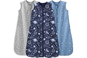 Unnivoll Baby Sleep Sack 6-12 Months 3 Pack 100% Cotton Lightweight 0.5 TOG Wearable Blanket Baby Sleep Bag with 2-Way Zipper for Newborn Infant Blue