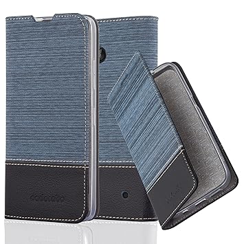 Cadorabo Hülle für Nokia Lumia 640 - Hülle in DUNKEL BLAU SCHWARZ – Handyhülle mit Standfunktion und Kartenfach im Stoff Desi