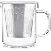 Teabloom Premium Borosilicate Glass Mug with Stainless Steel Loose Leaf Tea Infuser and Lid/Dish - 8 Ounces (240 mL)