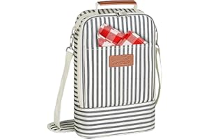 Tirrinia Insulated 2 Bottle Wine Gift Tote Bag - Wine Tumbler Glass Cooler Carrier for BYOB Restaurants, Wine Tasting, Travel, Park, Beach, Great Wine Lover Gift, Blue Stripe