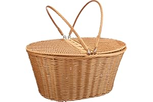 Kovot Poly-Wicker Picnic Basket | Measures 16" x 13.5" x 7.5" | for Picnics, Parties and BBQs | Hand Woven Polypropylene Fibers That Will Last