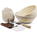 Banneton Proofing Basket, Set of 2, by KooK, Perfect for Sourdough, Includes Metal Dough Scraper, Plastic Scraper, Scoring Lame and Case, Extra Blades
