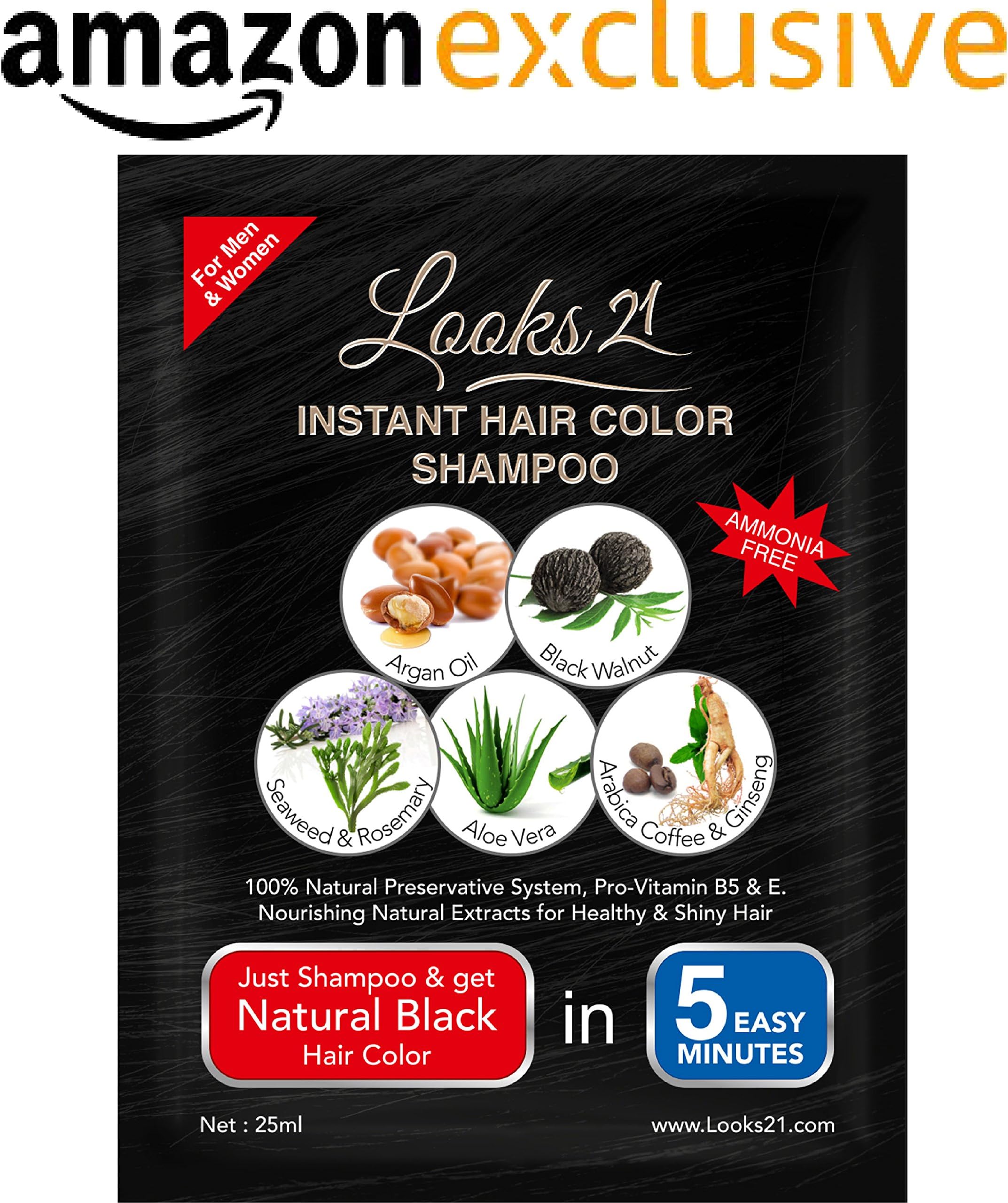 Looks21 Hair Colour Shampoo (1 Sachet, Natural Black)