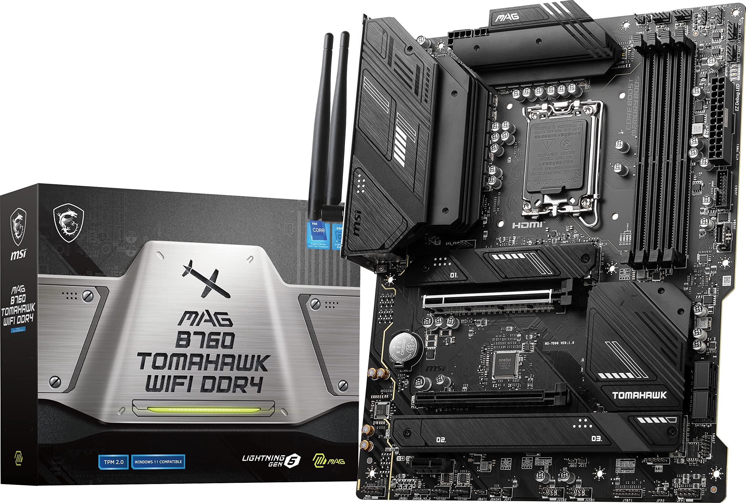 MSI MAG B760 Tomahawk WiFi DDR4 Gaming Motherboard (Supports 12th/13th/14th Gen Intel Processors, LGA 1700, DDR4, PCIe 5.0, M.2, 2.5Gbps LAN, USB 3.2 Gen2, HDMI/DP, Wi-Fi 6E, Bluetooth 5.3, ATX)