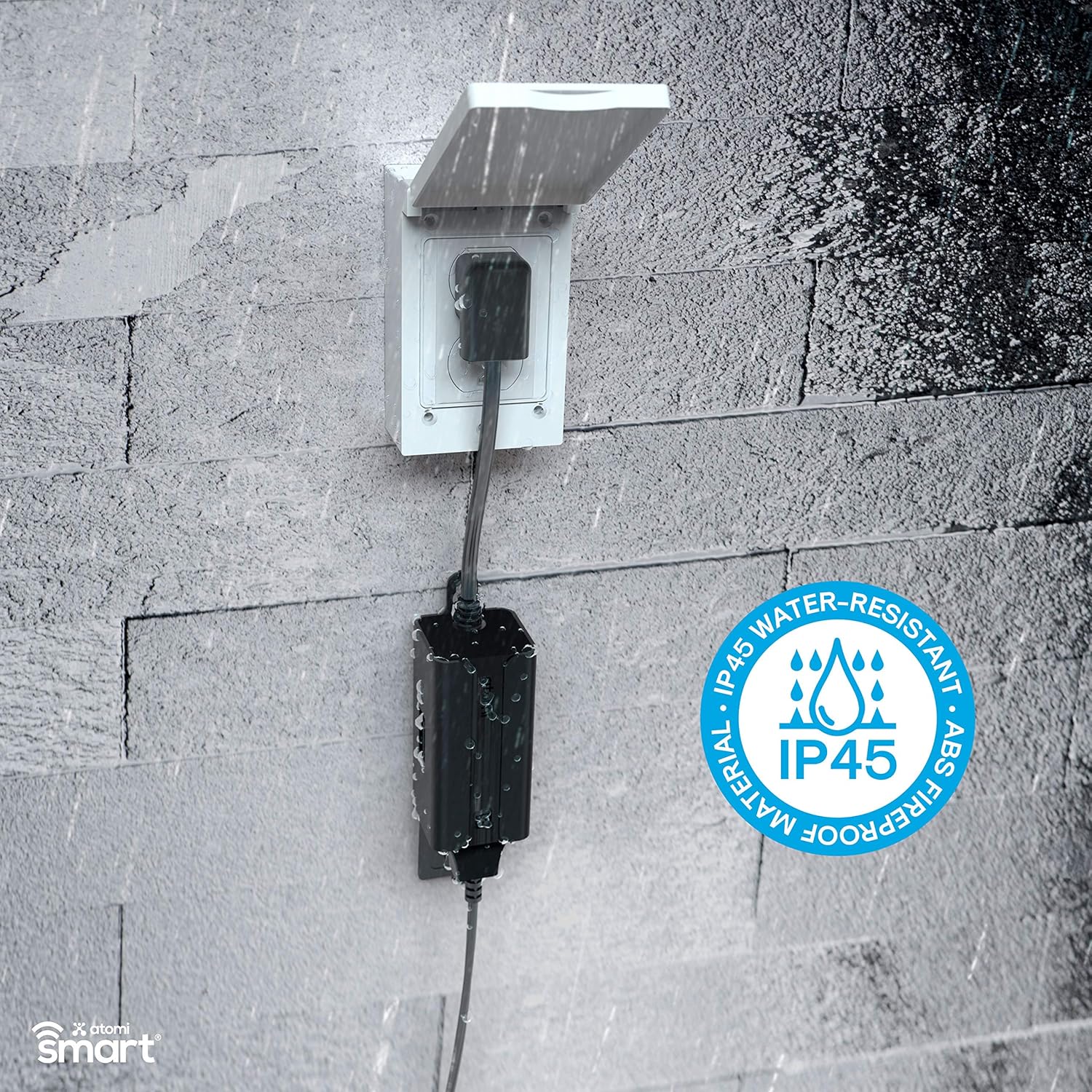 Atomi Smart Outdoor Plug WiFi works with Droid iOS control from any phone, great for holiday lights and lawn accessories - - 