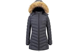 CREATMO US Women's Winter Hooded Coat Waterproof Warm Long Puffer Jacket Parka