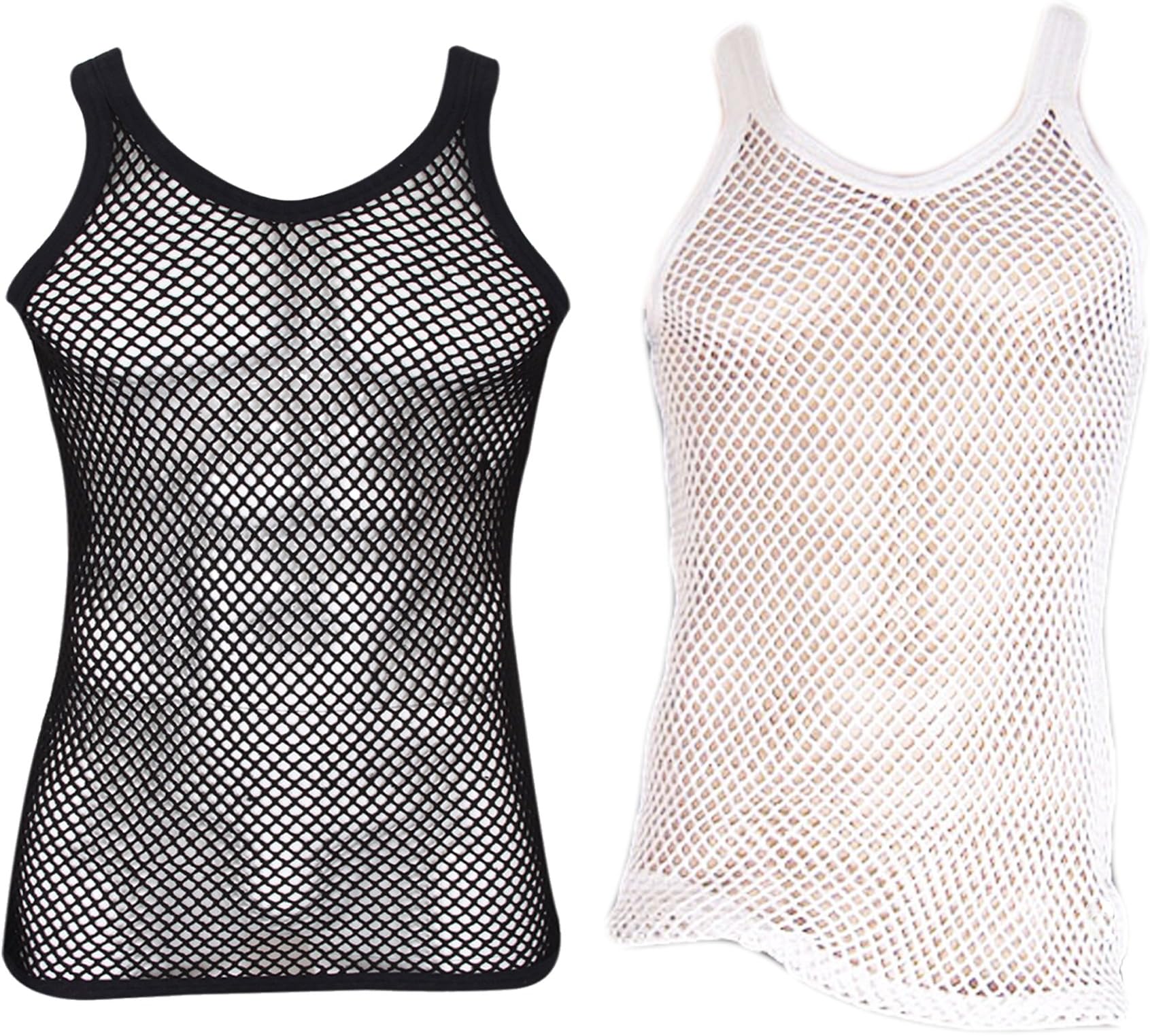 Mens 100% Cotton Fitted Muscle Fishnet String Vest Tank Top