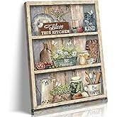 BRPXJRA Rustic Farmhouse Kitchen Wall Art: 12x16in Canvas Painting, Farmhouse Dishes Kettle, Ready to Hang
