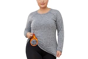 FOREYOND Women's Plus Size Thermal Fleece Tops Long Sleeve Running Athletic Shirt Workout Tops Thermal Underwear