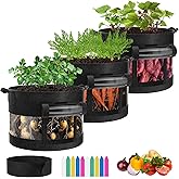 VIVOSUN 3-Pack 7 Gallon Visible Potato Grow Bags, 320G Thick Nonwoven Fabric Pots with Strap Handles, Shade Cloth & 10 Pcs Plant Labels for Flowers, Vegetables