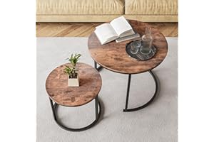 HOJINLINERO Round Coffee Table Set of 2 for Living Room,Small Coffee Table Living Room Table,Nesting Tables Metal Frame/Wood 