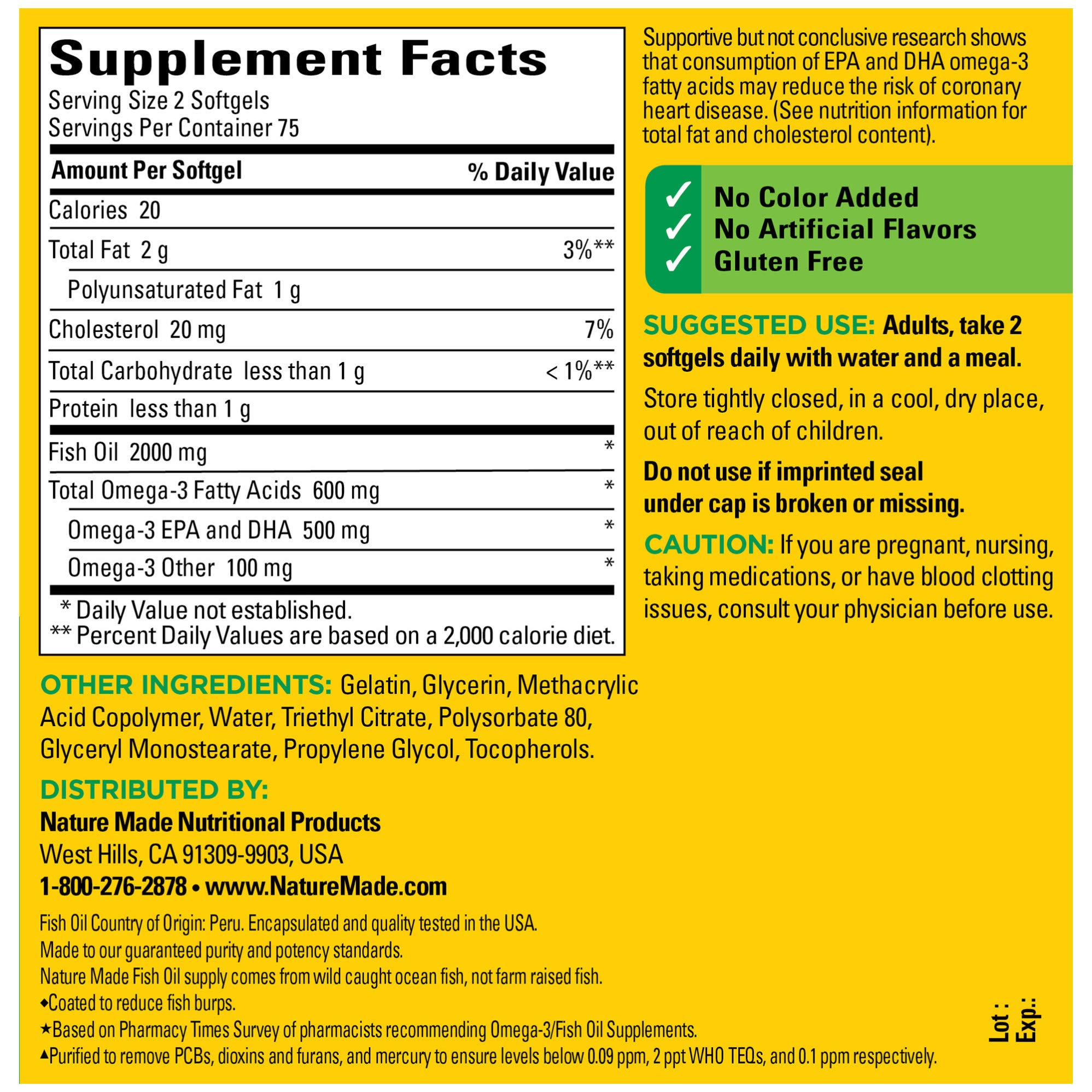 Nature Made BurpLess Fish Oil 1000 mg Softgels, 150 Count for Heart