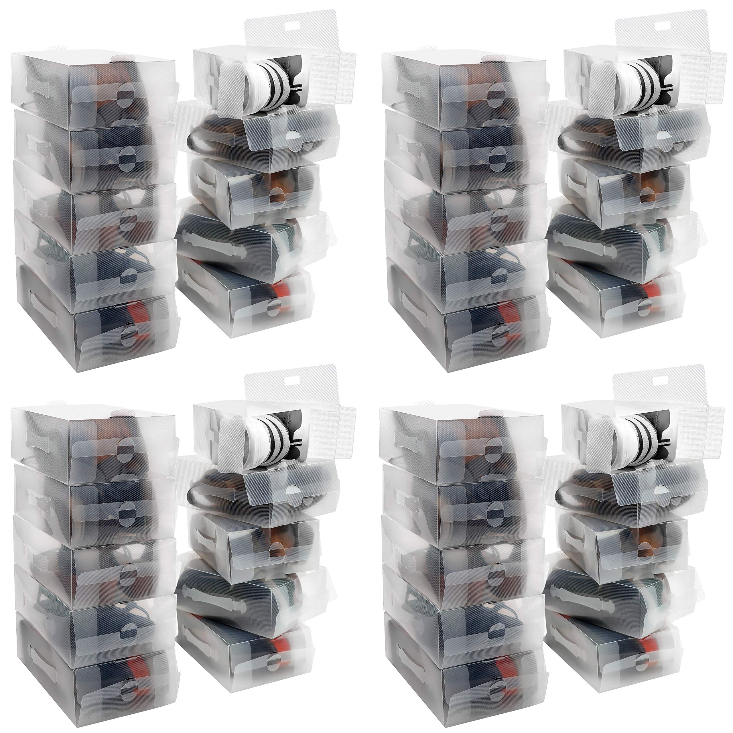 Kurtzy Clear Plastic Shoe Storage Boxes (40 Pack) - Suitable for Women's, Men's and Children's Shoes - Foldable, Corrugated and Stackable for Storage and Travel