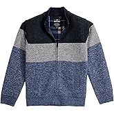 X RAY Boys (6-12) Full Zip Fleece Flannel Lining Sweater, Kids Mock Neck Knit Sweater for Spring, Fall and Winter