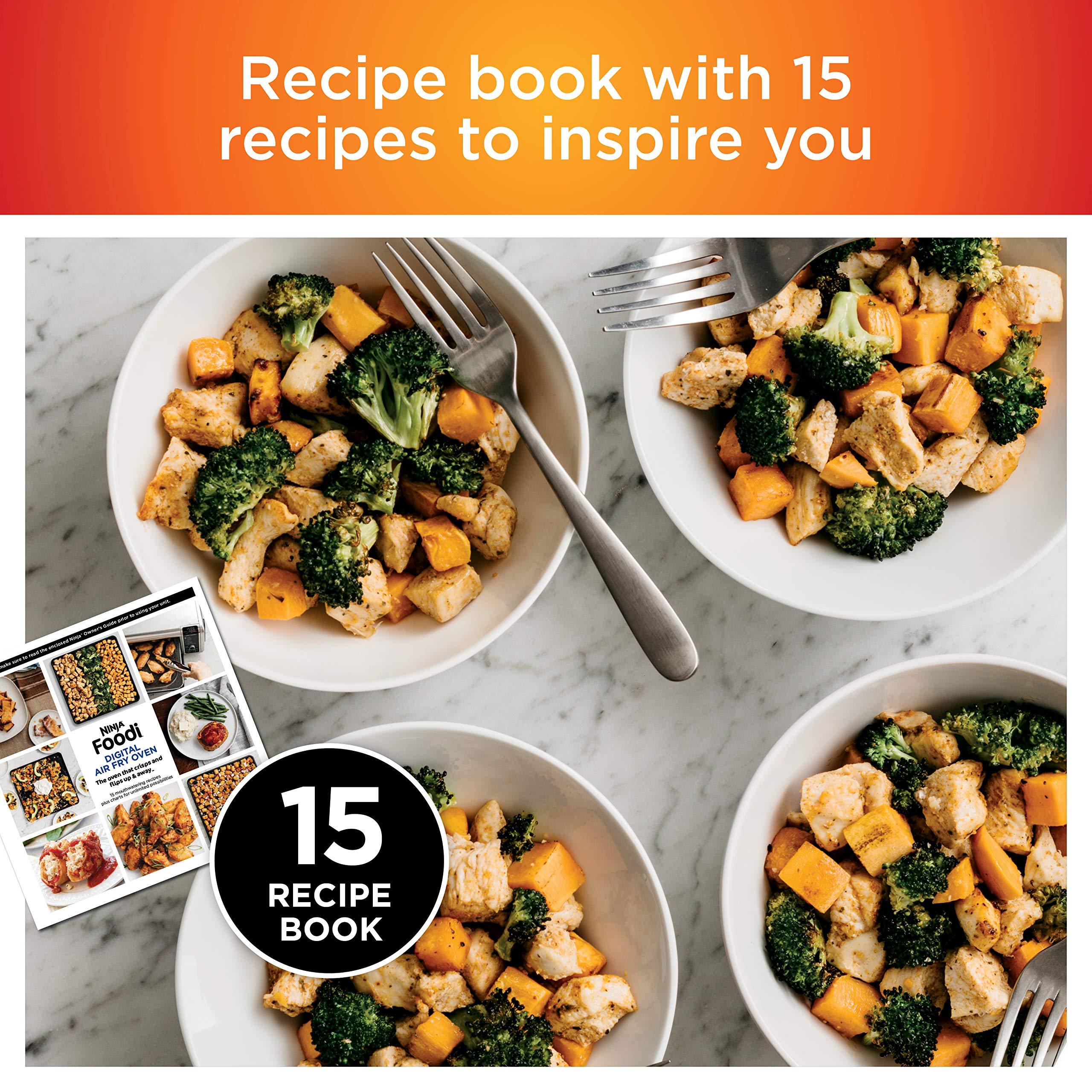 Horno de encimera Ninja Digital Air Fry, funcionalidad 8 en 1, 1800 W, diseño abatible, capacidad XL, cesta para freír al aire, rejilla de alambre y bandeja para migas, plateado, SP101