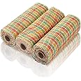 Chuangdi 3 Rolls Poly Burlap Mesh 10 Inches Sunflower Deco Mesh for Wreath Yellow Orange and Green Plaid Decorative Ribbon for Summer Bee Wreath Making Supplies