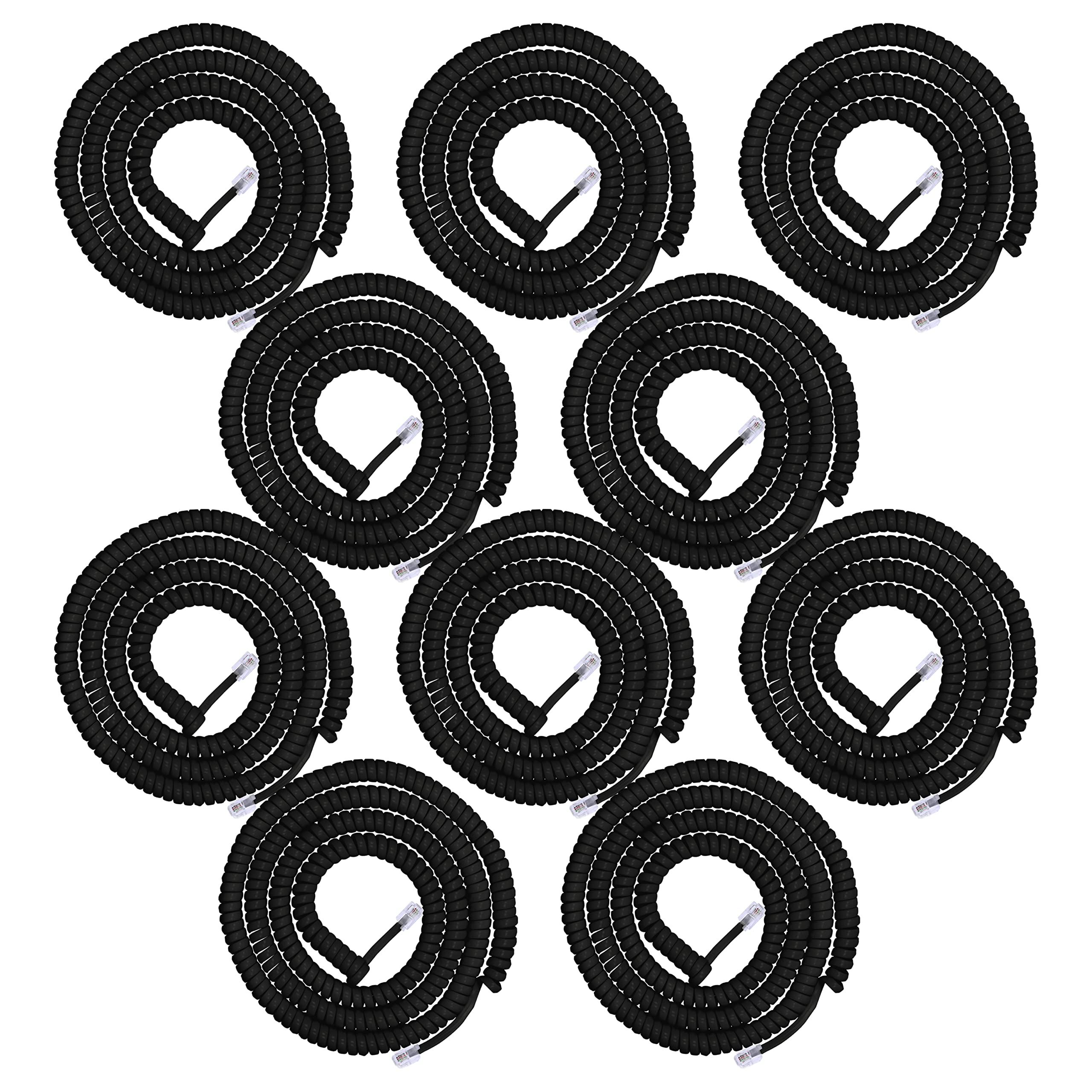 Power Gear Coiled Telephone Cord, 10 Pack, 4 Feet Coiled, 25 Feet Uncoiled, Phone Cord works with All Corded Landline Phones, For Use in Home or Office, Black, 52243