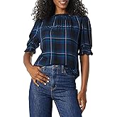 Amazon Essentials Women's Fluid Twill Short Puff Sleeve Smock Detail Shirt