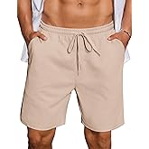 COOFANDY Mens Casual Waffle Shorts Elastic Waist Summer Beach Shorts 7" Workout Sweat Shorts