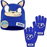 Sonic The Hedgehog Beanie and Gloves Set for Boys, Ages 4–12, Soft Knit Winter Hat and Winter Gloves, Gamer Gifts for Boys