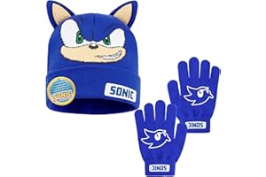 Sonic The Hedgehog Beanie and Gloves Set for Boys, Ages 4–12, Soft Knit Winter Hat and Winter Gloves, Gamer Gifts for Boys