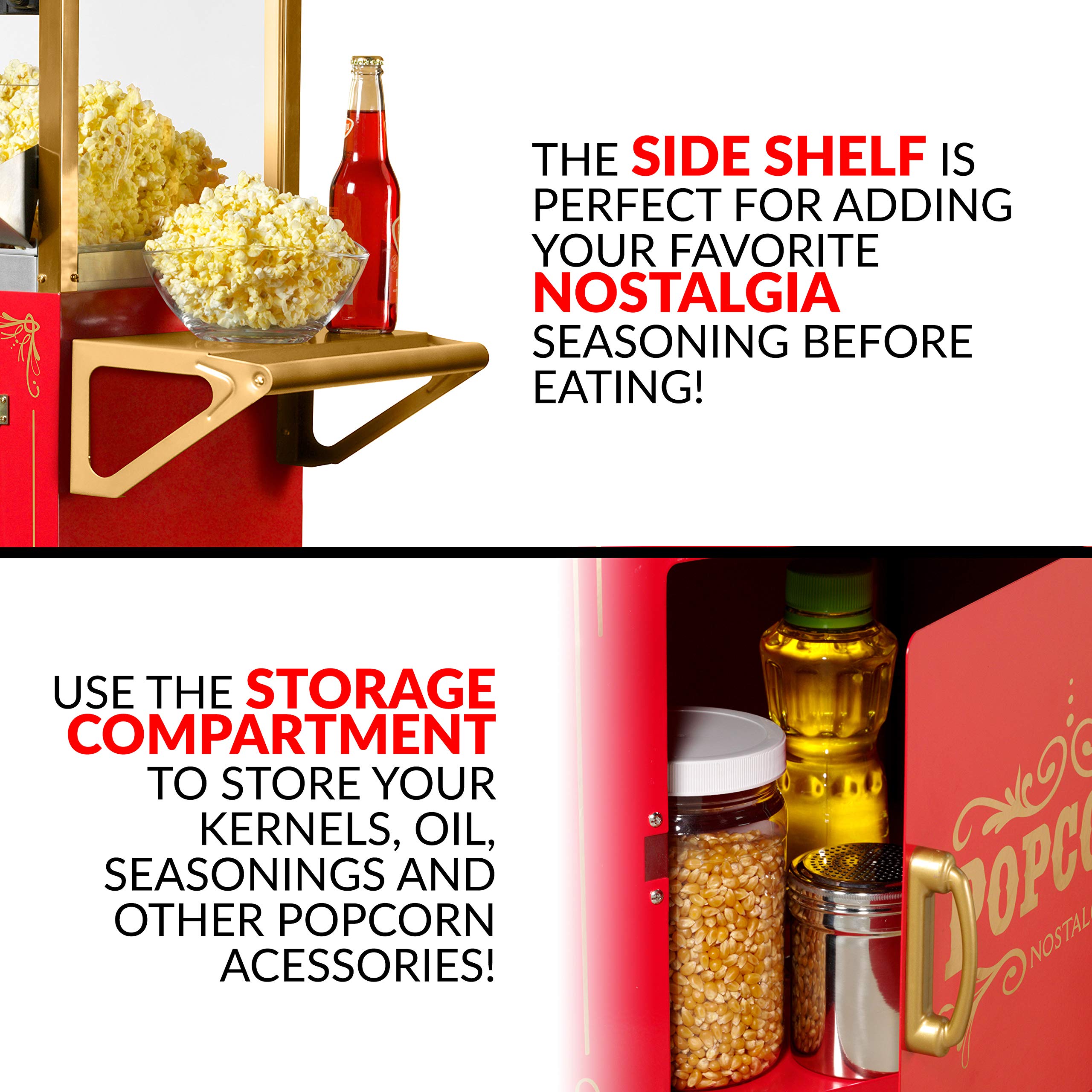 Nostalgia Popcorn Maker Machine - Professional Cart With 10 Oz Kettle Makes Up to 40 Cups - Vintage Popcorn Machine Movie Theater Style - Red
