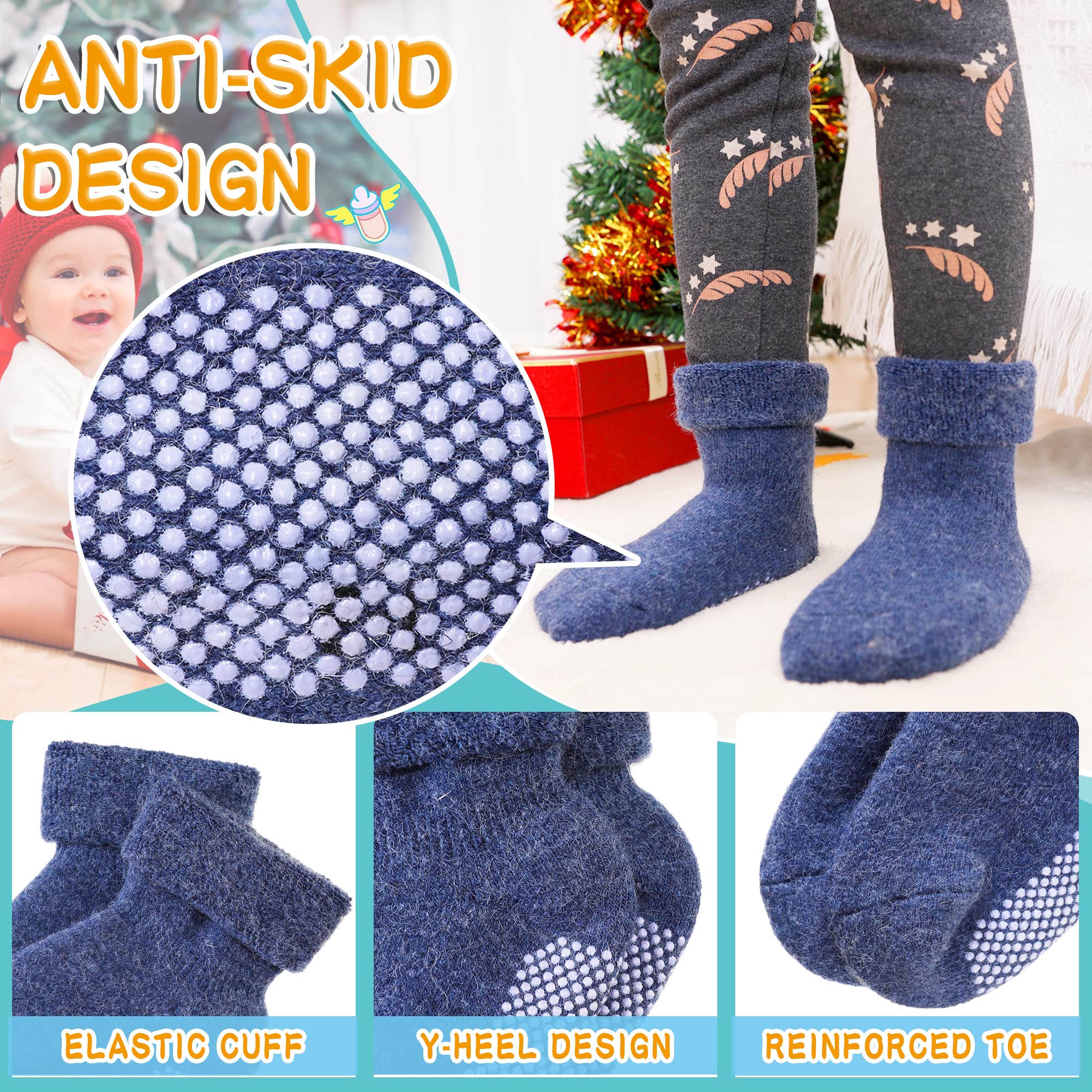 Eyean Baby Wool Grip Sock Soft Winter Warm Thick Non Slip Toddler Boy Girls Crew Socks For Children 6 Pairs
