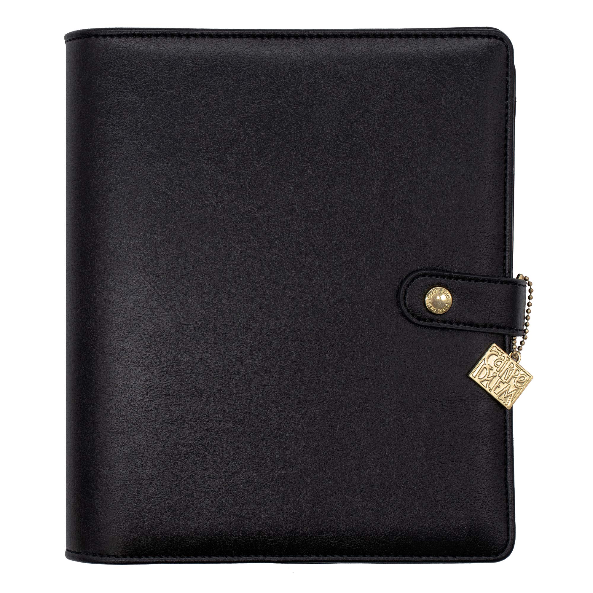 Pukka Pad Carpe Diem A5 Planner with Undated Weekly & Monthly Inserts, Dividers, Stickers & More - Faux Leather Cover with Internal Pockets & Gold Metal Ring Mechanism - 10 x 9.5 x 2in, Black