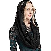 YHDDYG Infinity Veil for Catholic Mass Lace Infinity Scarf Church Veil for Girls Mantilla Infinity Veils Roses S97