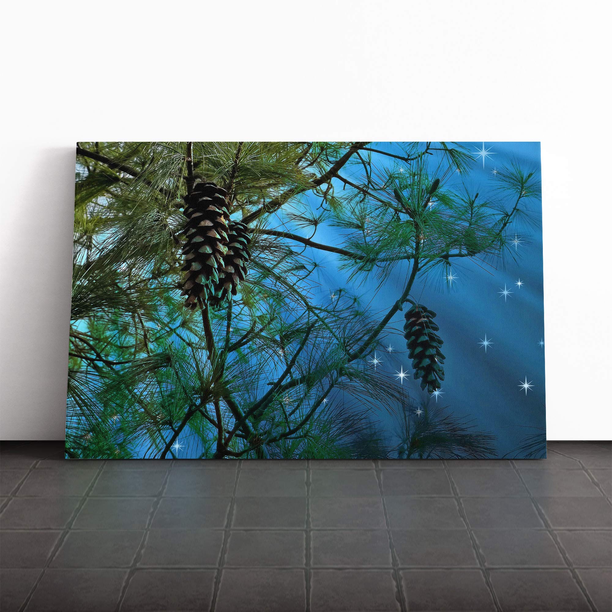 Conifer Tree Pine Cones Canvas Print | Gallery Wrapped 30mm Frame Wall Art | 20x14 inches | Ready to Hang | Modern Landscape Picture | Living Room Bedroom Lounge Office