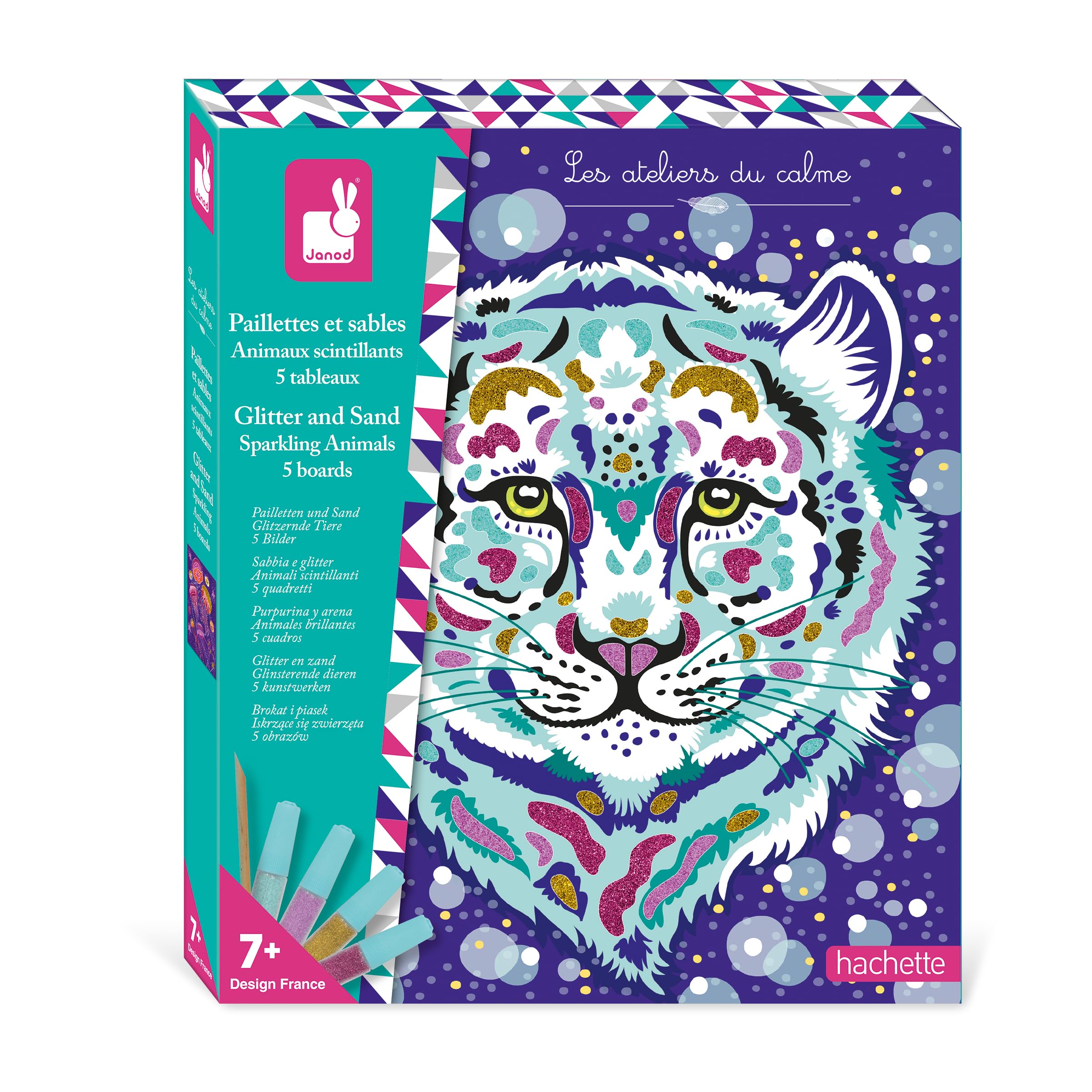 Janod - Sparkling Glitter and Sand Animals - Children’s Craft Activity - Arts & Crafts Kit - with Decorative Sand and Biodegradable Glitter - Activity for Ages 7 +, J09152