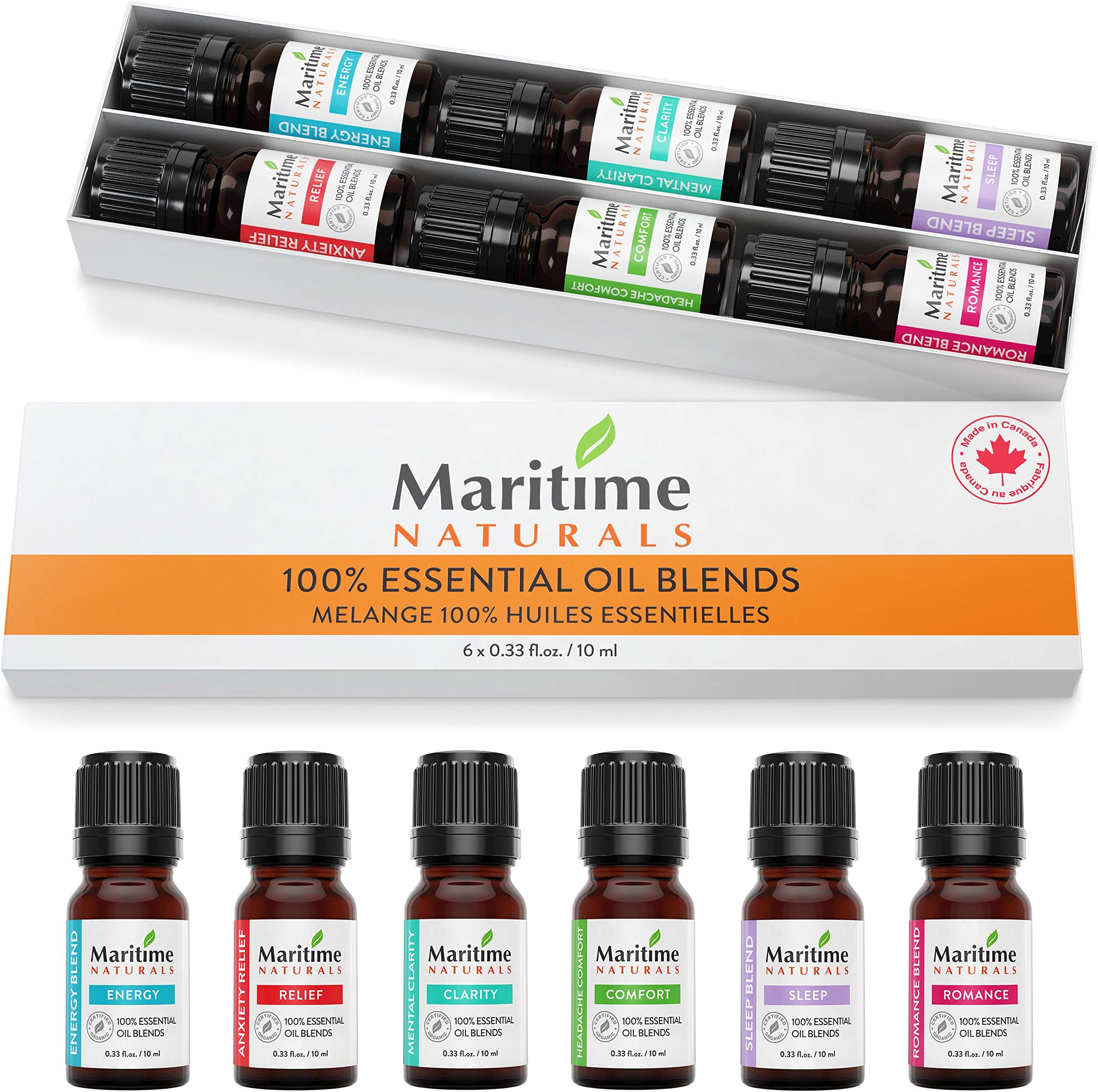 Essential Oils Blends Aromatherapy Kit 10ml (Pack of 6) – Energy, Relief, Clarity, Comfort, Sleep and Romance