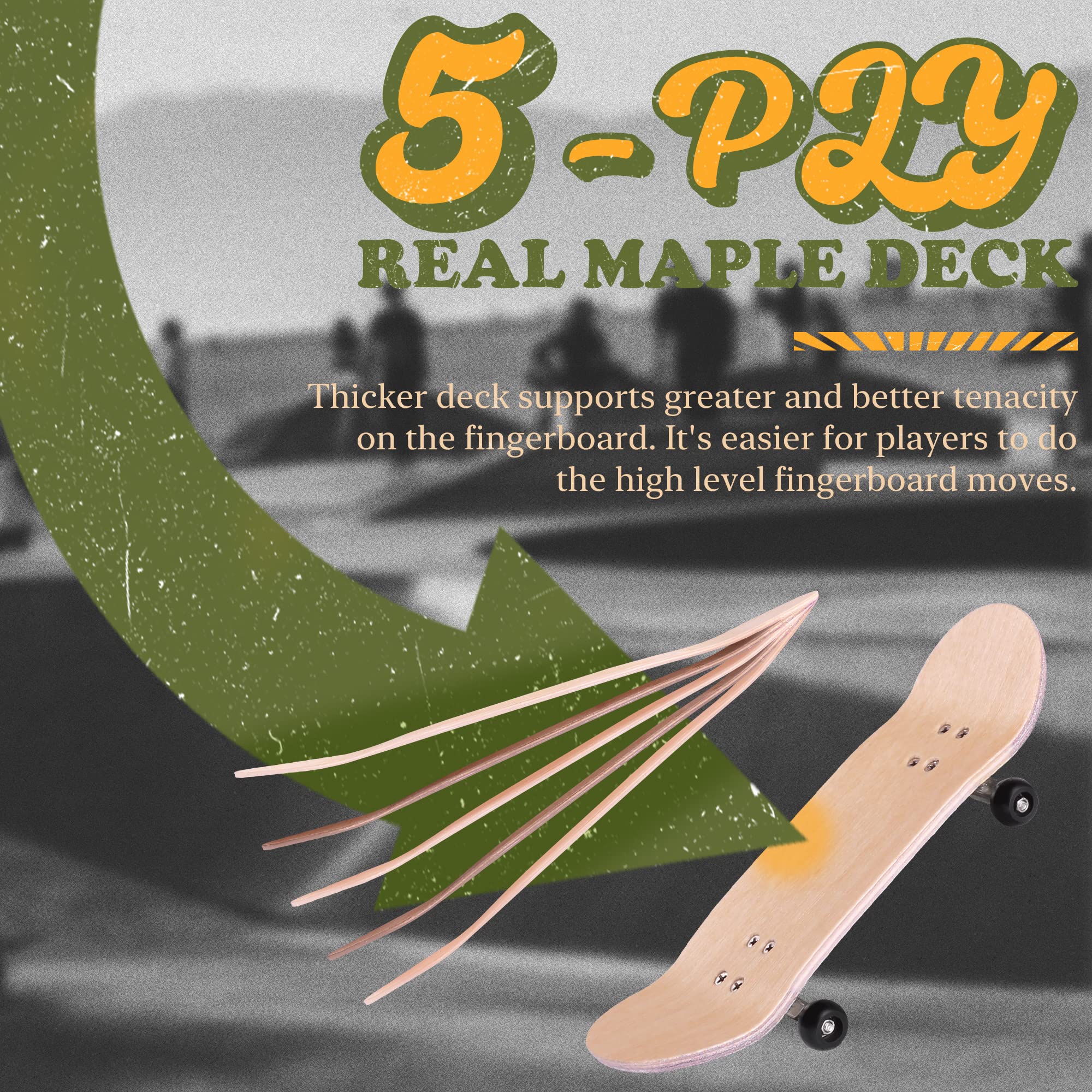 BRAVORD Professional Complete Wooden Fingerboard 32/34mm 5-Ply Maple Finger Skateboard with Upgraded Components (Robot)
